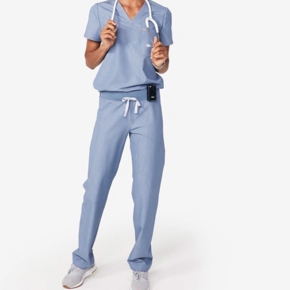 Figs light blue denim scrub set